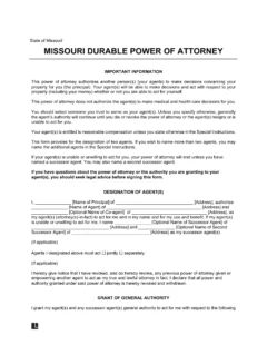 Missouri Durable Power of Attorney Form