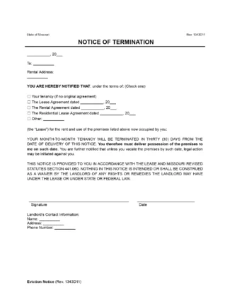 Missouri Lease Termination Letter (30-Day Notice)