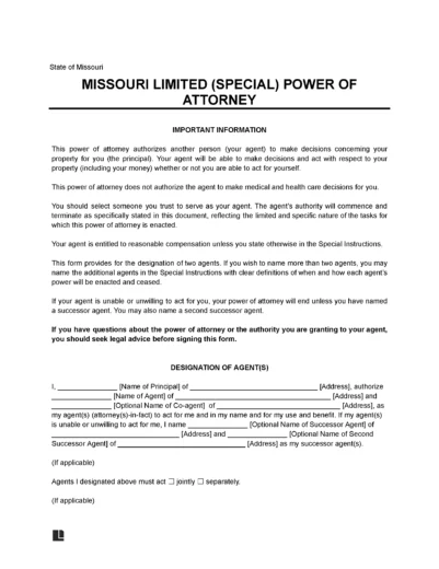 Missouri Limited Power of Attorney Form