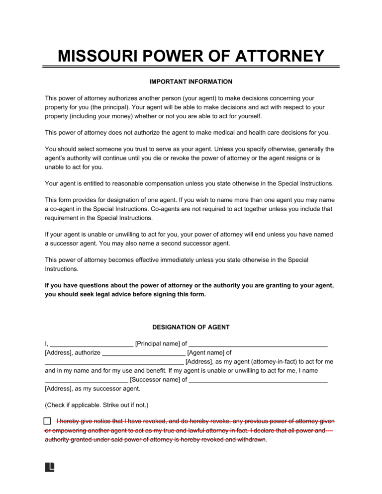 Free Missouri Power of Attorney Forms | PDF & Word Downloads