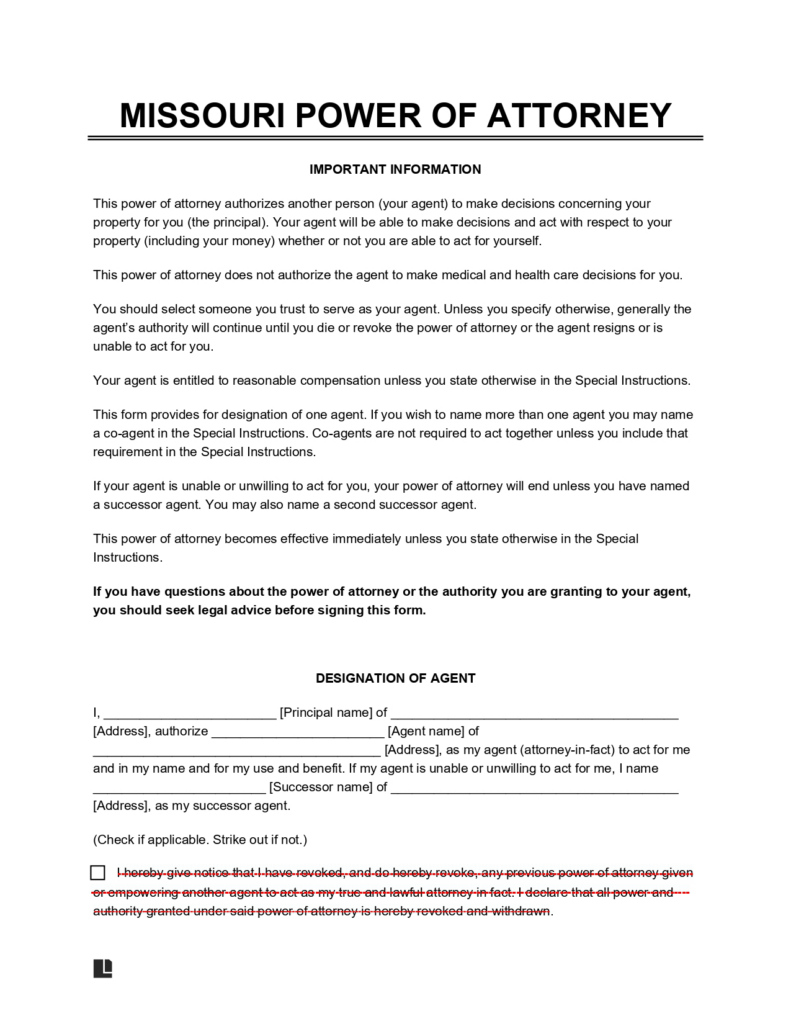 Free Missouri Power Of Attorney Forms Pdf And Word Downloads 