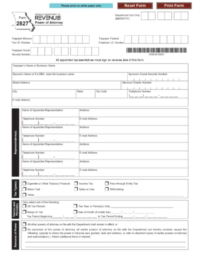 Missouri Tax Power of Attorney Form 2827