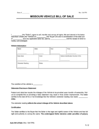 Missouri vehicle bill of sale form