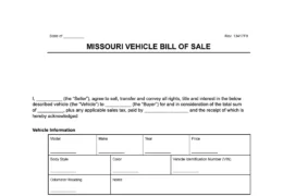 Missouri vehicle bill of sale form