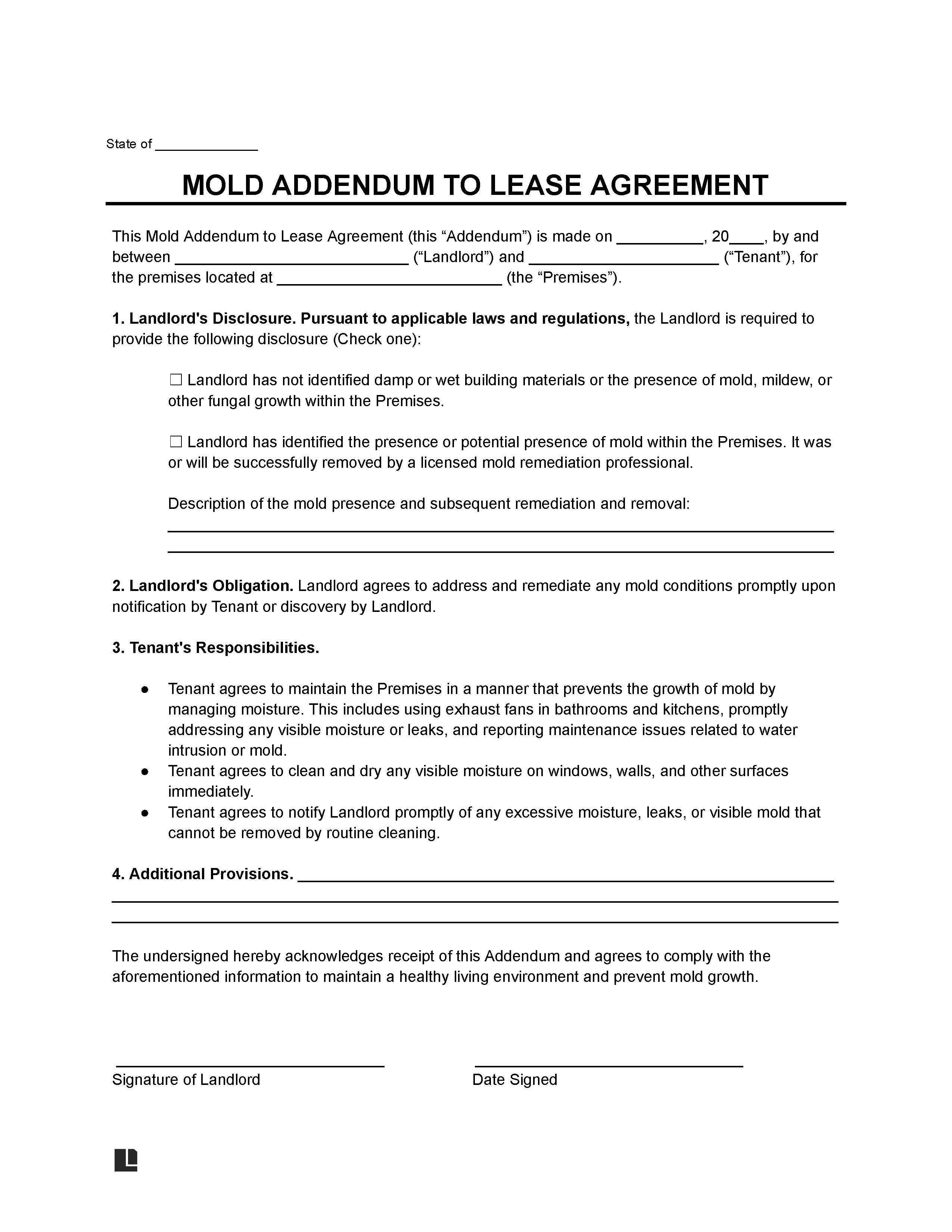 Free Mold Lease Addendum Form | PDF & Word | Legal Templates