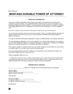 Montana Durable Statutory Power of Attorney Form