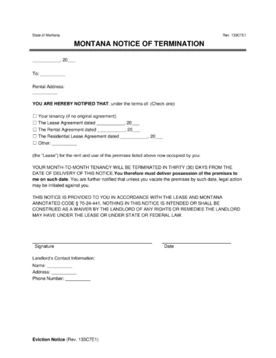 Montana Lease Termination Letter
