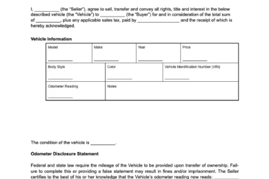 Montana vehicle bill of sale form