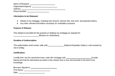 Mortgage Verification Form Template