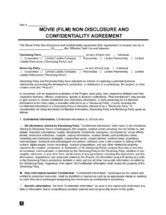 Movie Film Non-Disclosure Agreement Template
