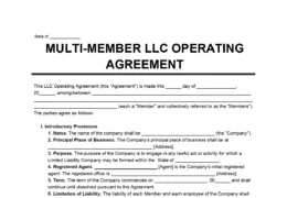 Multi-Member LLC Operating Agreement Form