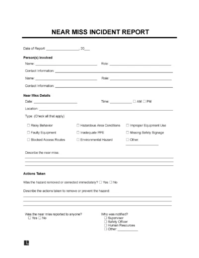 Near Miss Incident Report Form