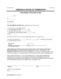 Nebraska 7-Day Notice to Pay Rent or Quit