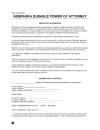 Nebraska Durable Statutory Power of Attorney Form