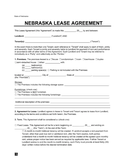 Nebraska Lease Agreement Template