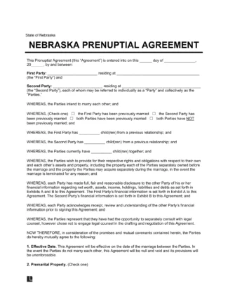 Nebraska Prenuptial Agreement Template