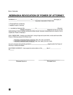 Nebraska Revocation of Power of Attorney Form