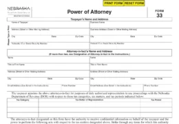 Nebraska tax power of attorney (Form 33)