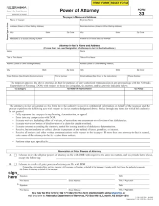 Nebraska tax power of attorney (Form 33)
