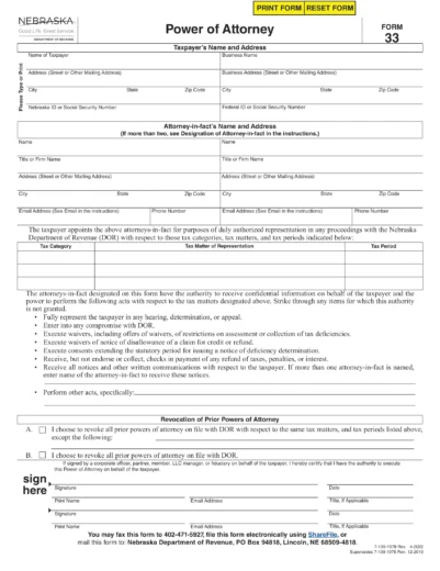 Nebraska tax power of attorney (Form 33)