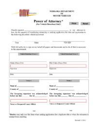 Nebraska Vehicle Power of Attorney screenshot