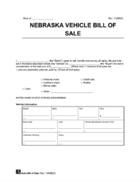 Nebraska vehicle bill of sale