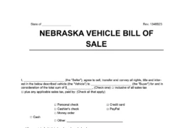 Nebraska vehicle bill of sale