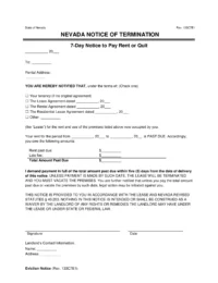 Nevada 7-Day Notice to Quit | Non-Payment of Rent