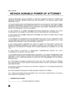 Nevada Durable Statutory Power of Attorney Form