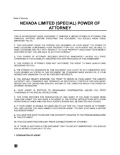 Nevada Limited Power of Attorney Template