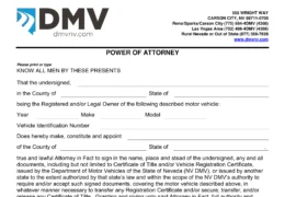 Nevada Motor Vehicle Power of Attorney Form