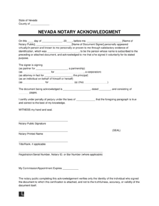 Nevada Notary Acknowledgment Form