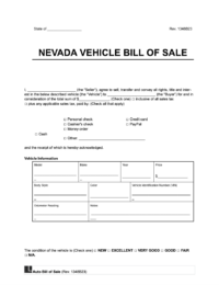 Nevada vehicle bill of sale