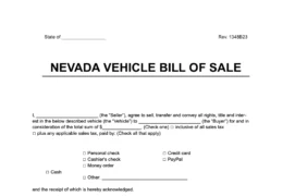 Nevada vehicle bill of sale
