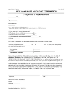 New Hampshire 7-Day Notice to Quit | Non-Payment of Rent