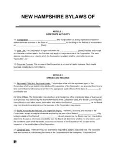New Hampshire Corporate Bylaws Template