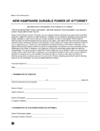 New Hampshire Durable Statutory Power of Attorney Form