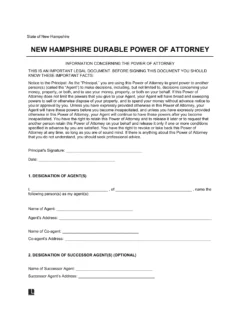 New Hampshire Durable Statutory Power of Attorney Form