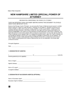 New Hampshire Limited Power of Attorney Template