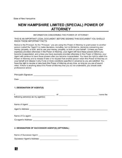 New Hampshire Limited Power of Attorney Template