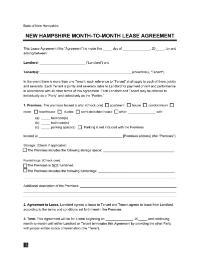 New Hampshire Month-to-Month Rental Agreement