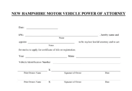 New Hampshire Motor Vehicle Power of Attorney Form