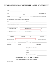 New Hampshire Motor Vehicle Power of Attorney Form
