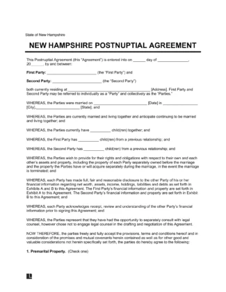 New Hampshire Postnuptial Agreement Template