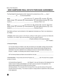 New Hampshire Residential Purchase Agreement Template