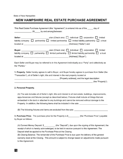 New Hampshire Residential Purchase Agreement Template