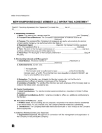 New Hampshire Single Member LLC Operating Agreement Form