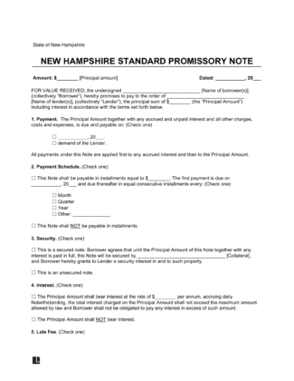 New Hampshire Standard Promissory Note Template