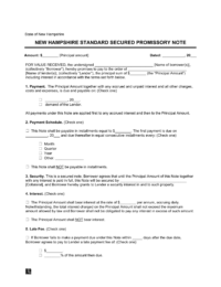 New Hampshire Standard Secured Promissory Note Template