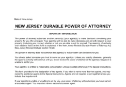 New Jersey Durable Power of Attorney Form